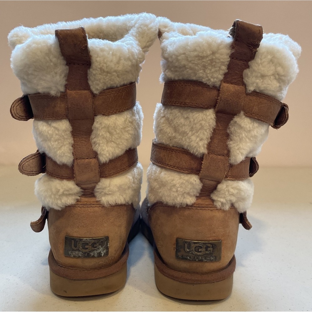 UGG Australia Beckett Boots Womens Size 7 Light Brown Suede Shearling Buckle - Picture 8 of 16